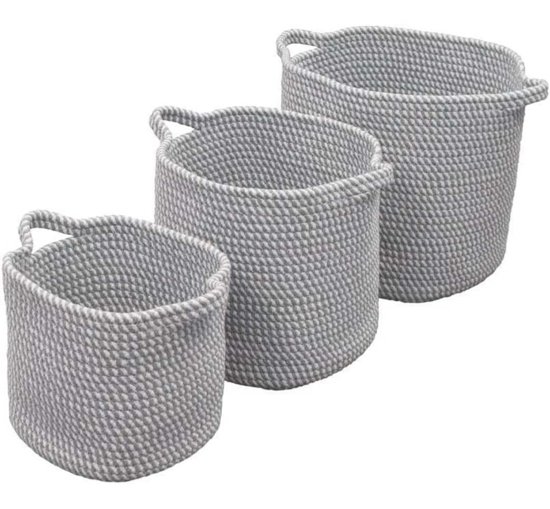 MantraRaj 3Pcs Round Belly Cotton Rope Storage Baskets Multipurpose Organizer Closet Storage Bins