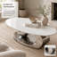 Table basse ovale de 125,4 cm (49,35 pouces) avec plateau en pierre frittée imitation marbre et piètement en acier inoxydable