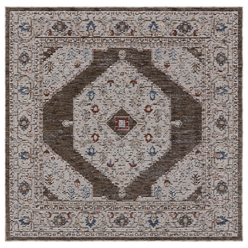 Sierra Ivory and Olive Green Hand-Knotted Square Rug