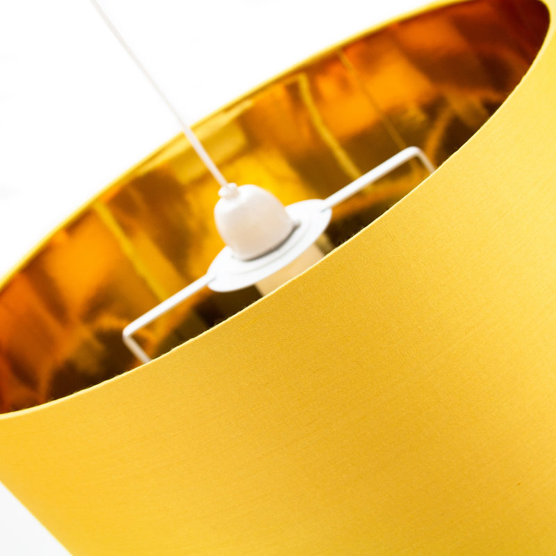 Contemporary Cotton Lamp/Light Shade with Shiny Paper Inner, Ochre, 22cm H x 35cm W x 35cm D