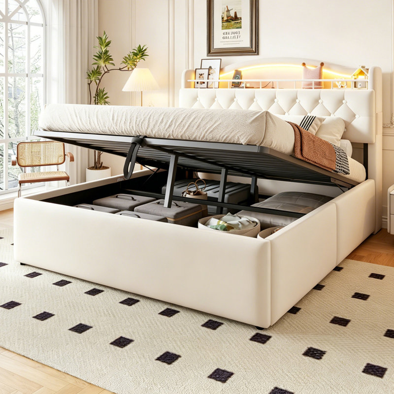 European Double (140 x 200 cm) Bed, Beige