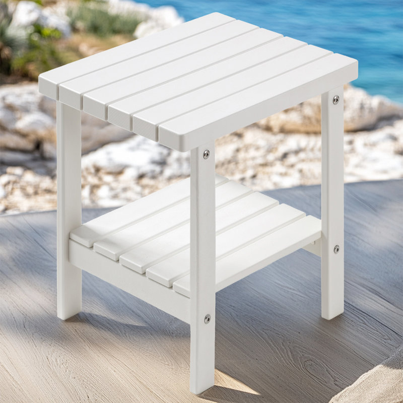 Taryn 17 in. 2-Tier Rectangular HDPE Outdoor Side Table, White