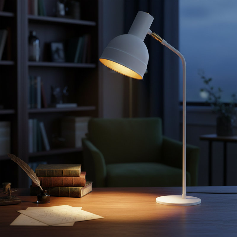 Lampe de table colonne en métal 30 po Aurelius, Blanc, Blanc