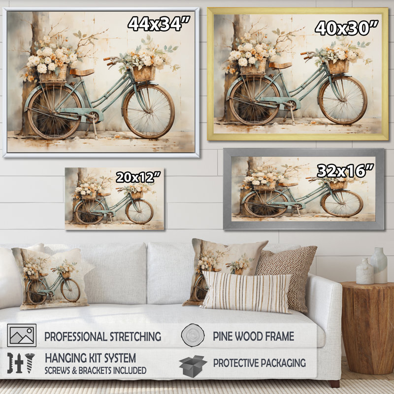 Vélo tranquille, pédalant II - art mural encadré, Reproduction avec cadre flottant, H 16 po x l 32 po, Blanc
