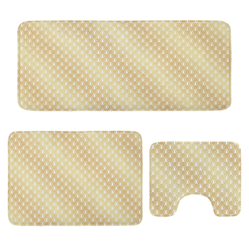  Ensemble de tapis de salle de bain abstrait 3 pièces en U et tapis rectangulaires café pâle blanc