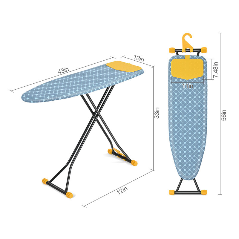 Adjustable Height Black Metal Ironing Board with Blue Cover