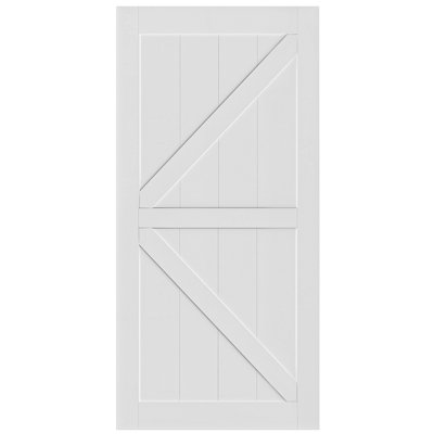 Plaque de porte apprêtée de style «K» + quincaillerie coulissante de porte de grange 6,6 pi + guide de plancher réglable + poignée de tirage, porte à panneaux bricolage sans finition, porte de grange intérieure moderne, résistante à l'humidité
