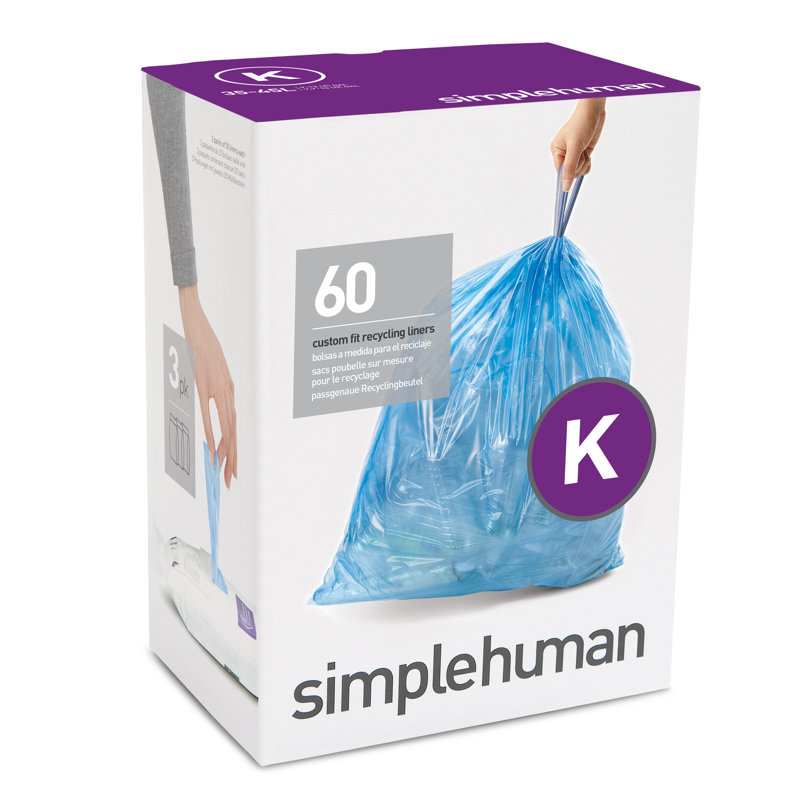 Simplehuman Liners 9 Gallons 50% Post-Consumer Recycled Plastic Recycling Bags - 60 Count