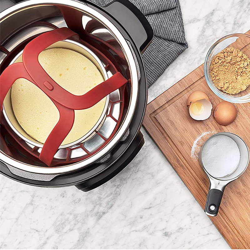 Steamer Basket, Pressure Cooker Sling, Silicone Bakeware Sling for 6 Qt / 8 Qt Instant Pot, Multi-function Cooker Anti-scalding Bakeware Lifter Steamer Rack, BPA-Free Silicone Egg Steamer Rack, (Red)