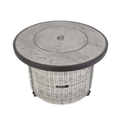 Foyer de table au gaz au propane de 36 pouces, table de foyer au gaz ronde de 50 000 BTU avec couvercle et roche de lave, base en rotin gris et en osier, table de foyer d'extérieur au gaz pour l'extérieur, la cour, le patio, la fête, le jardin