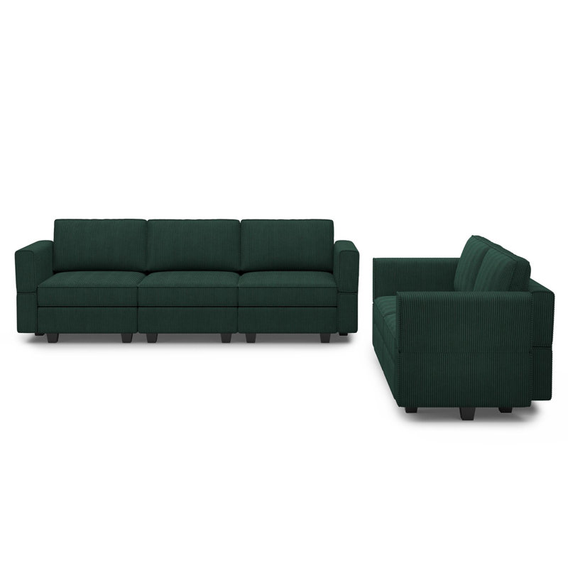 Canapé modulaire en velours Teangela, Velours côtelé vert