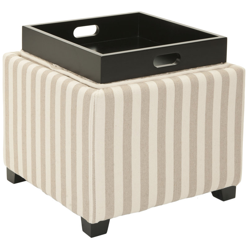 Sedat Upholstered Ottoman, Tan/White Striped Cotton