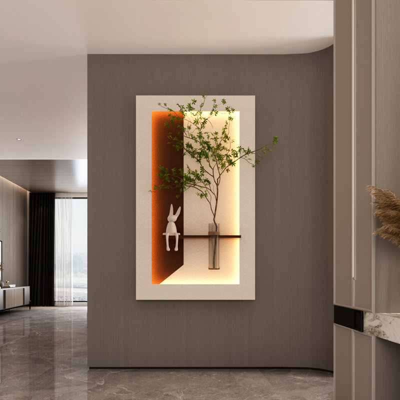 Décoration murale 3D avec DEL à 3 couleurs réglables, plantes simulées, vase en verre, statue de lapin et d'interface pour chambre à coucher, installation facile, sculpture d'arrangement de bricolage, statue, culture hydroponique