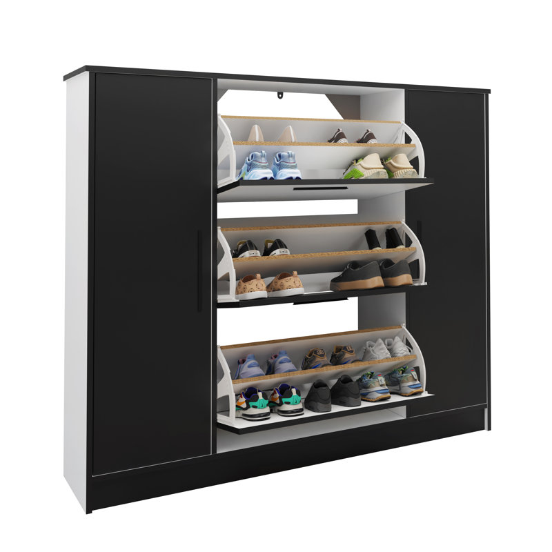 Bertolino 3 Pair Shoe Storage Cabinet, White/Black