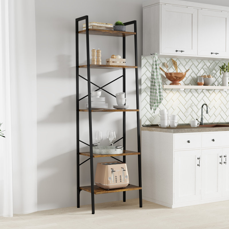 Ladder Shelf 172cm H x 56cm W Steel Ladder Bookcase, Brown