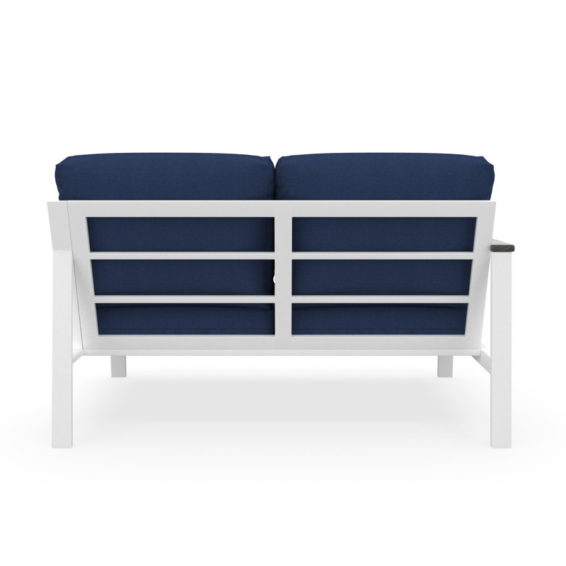 Outdoor Patio Sectional Left Loveseat With Sunbrella Cushions, Left Hand Facing, Canvas Navy