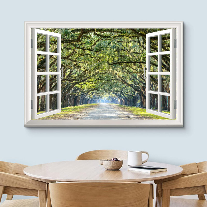 Fenêtre «Modern White Window donnant sur une route avec un tunnel d'arbres» sur, H 24 po x l 36 po