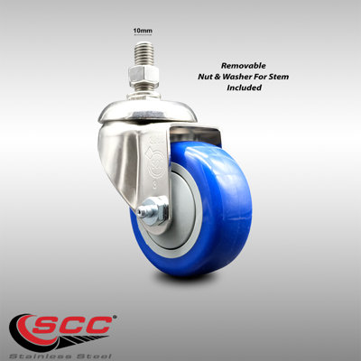 316SS Polyurethane Wheel Swivel Threaded Stem Caster SCC