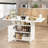 Folding Dining Table With 6 Wheels, Storage Rack,cabinet And Marble Texture