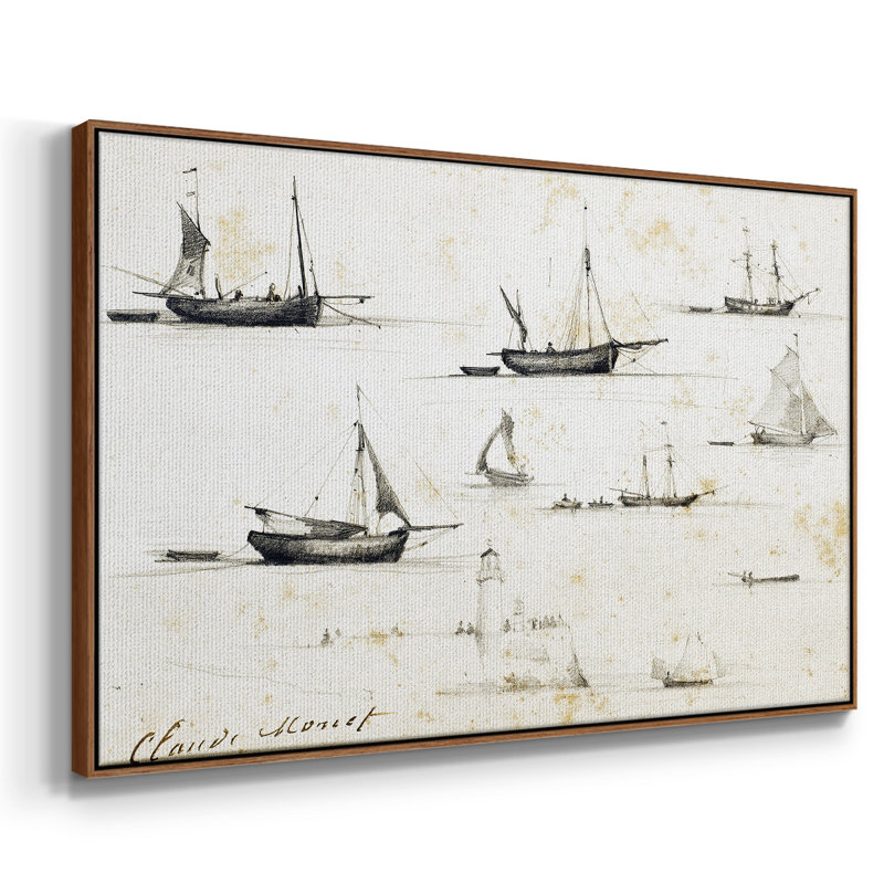 Bateaux et jetée, 1857, reproduction d'art sur toile, H 27 po x l 41 po x P 2 po, Noyer