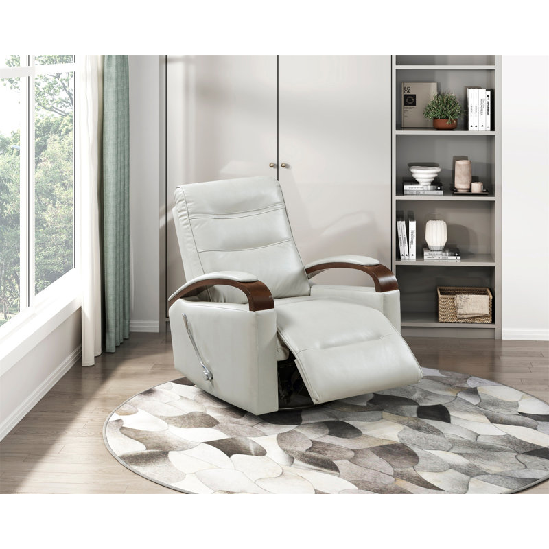 1Pc Swivel Gliding Recliner Faux Leather Upholstered Solid Rubberwood Arms Luxurious Living Room Furniture, Smoke