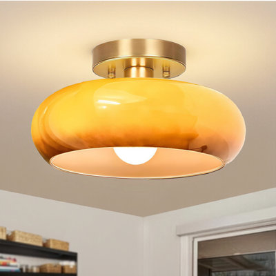 Plafonnier semi-encastré, luminaire moderne Mid-Century de 11 po, luminaire de couloir avec abat-jour en verre vert lait, plafonnier rétro pour cuisine, porche, vestibule, placard