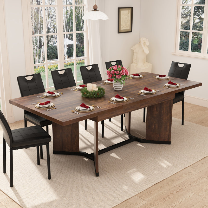 59"-86" Extendable Dining Table for 6-10 Person, Farmhouse Rectangle Extending Dining Table w/Removable Leaves Space Saving, Wooden Adjustable Tables for Kitchen Office Living Room