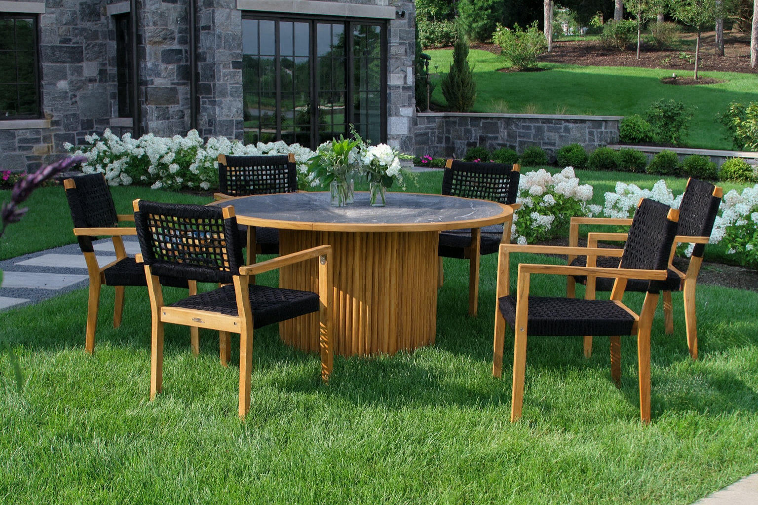 Cava 60" Teak Patio Dining Set, Black/Natural, Gray