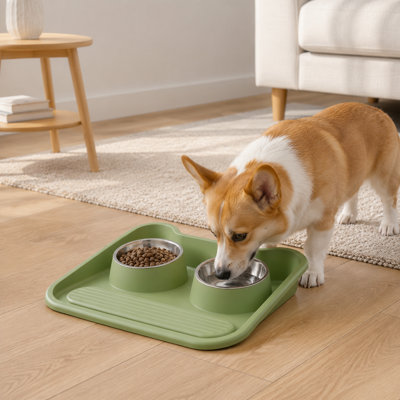 Ensemble de deux bols inclinés à 15° en acier inoxydable pour animaux de compagnie – Station d'alimentation antidéversement de 46 cm avec base antidérapante, bols amovibles pour petits chiens et chats