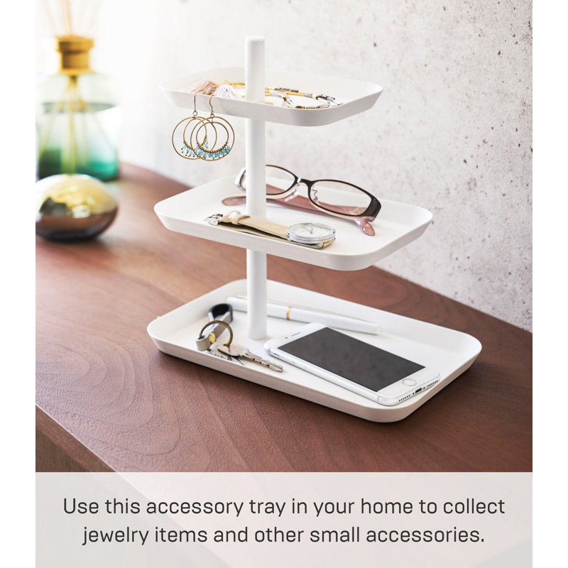 Yamazaki Home 3-Tier Accessory Tray - Jewelry Holder & Storage Organizer, Steel, White