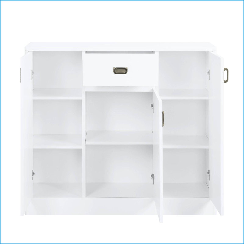 Serveurs, blanc moderne ultrabrillant avec rangement et tablettes réglables | Bois synthétique | Sièges rembourrés