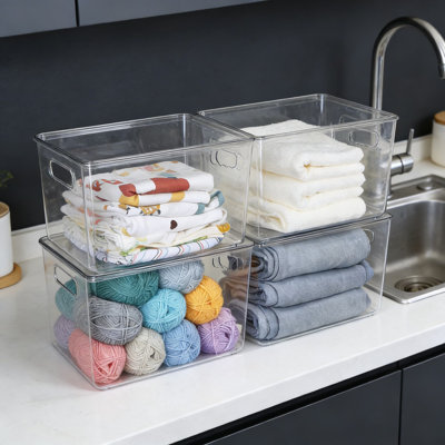 Clear Stackable Storage Bins With Lids And Handles, Plastic Organizer Containers For Pantry, Kitchen, Fridge, Cabinet, Closet, And Bathroom Organizati