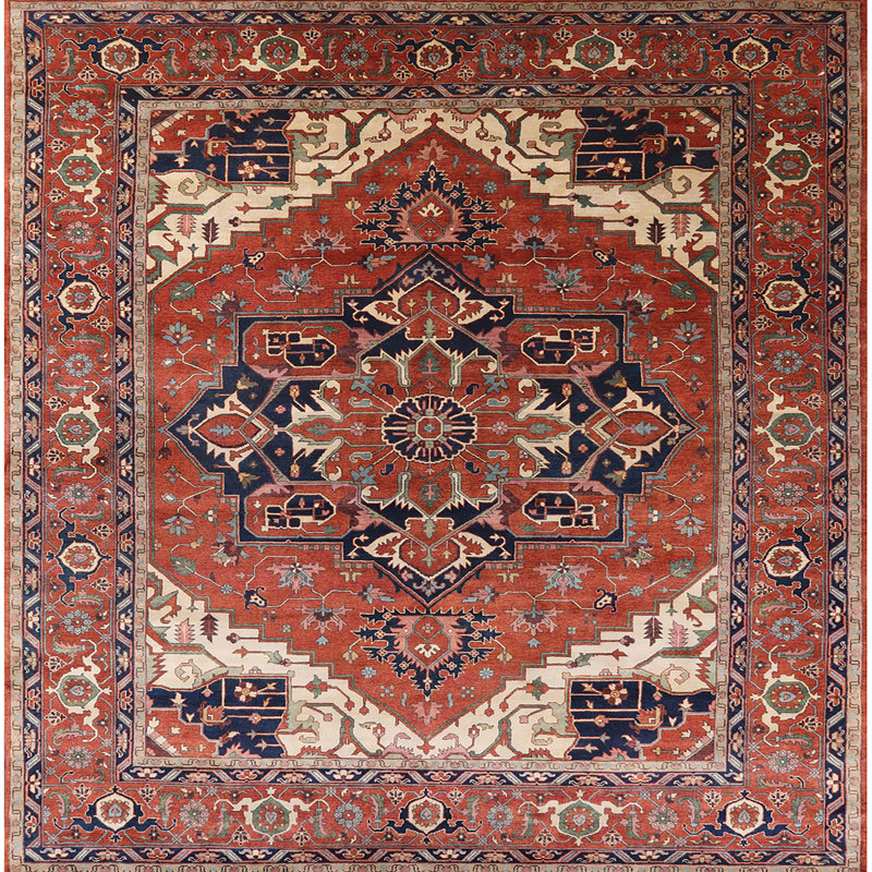 Tapis brun à motif oriental, Carré 6 pi
