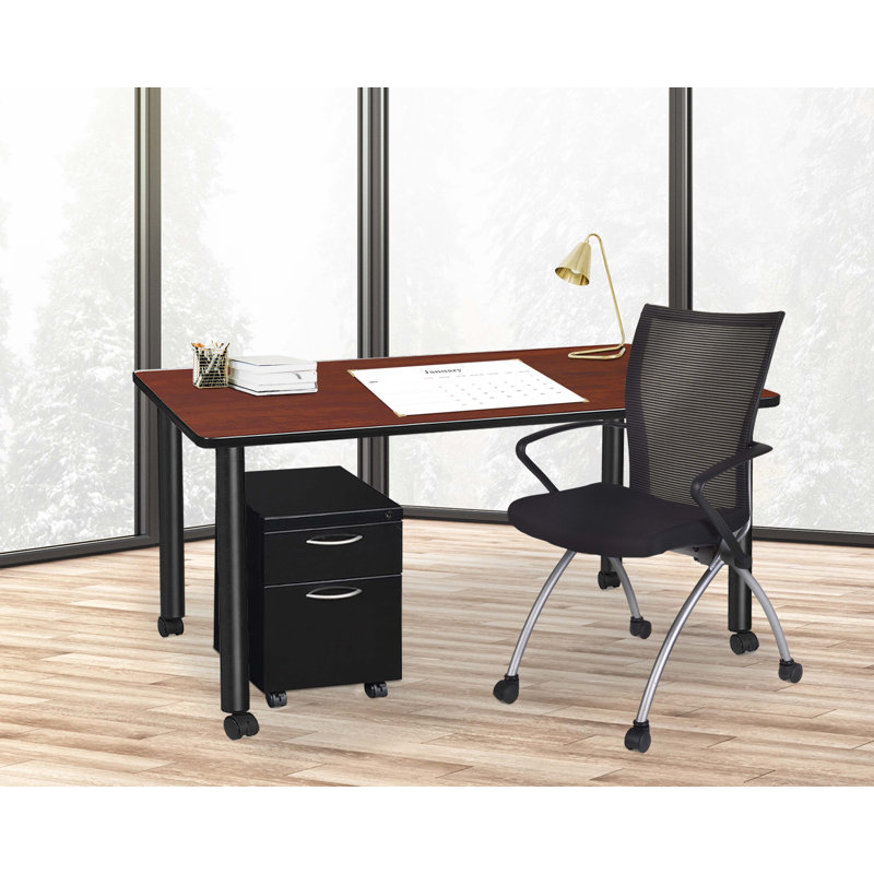 Regency Kee Mobile Desk with Storage, Cherry/Black, 29" H x 66" W x 24" D