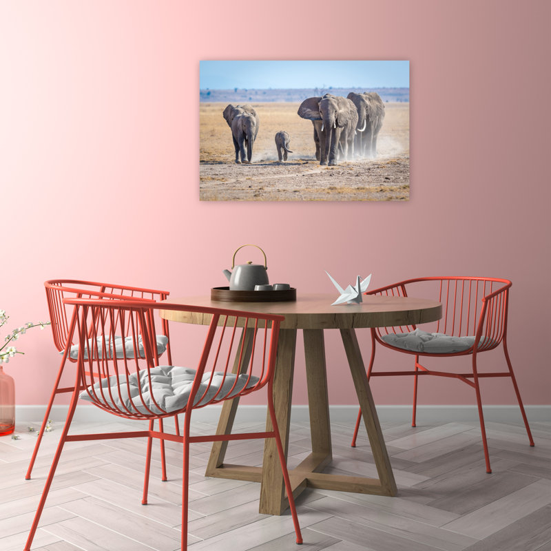 African Elephant Family Contemporary Elephant Nature Wildlife Wall Art Print by Jeffrey C. Sink - 1 Piece Wrapped Canvas Wall Art