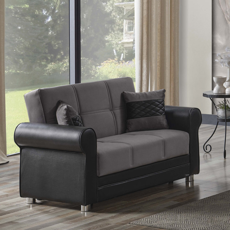 Causeuse convertible avec rangement Collection, PU, Noir/gris