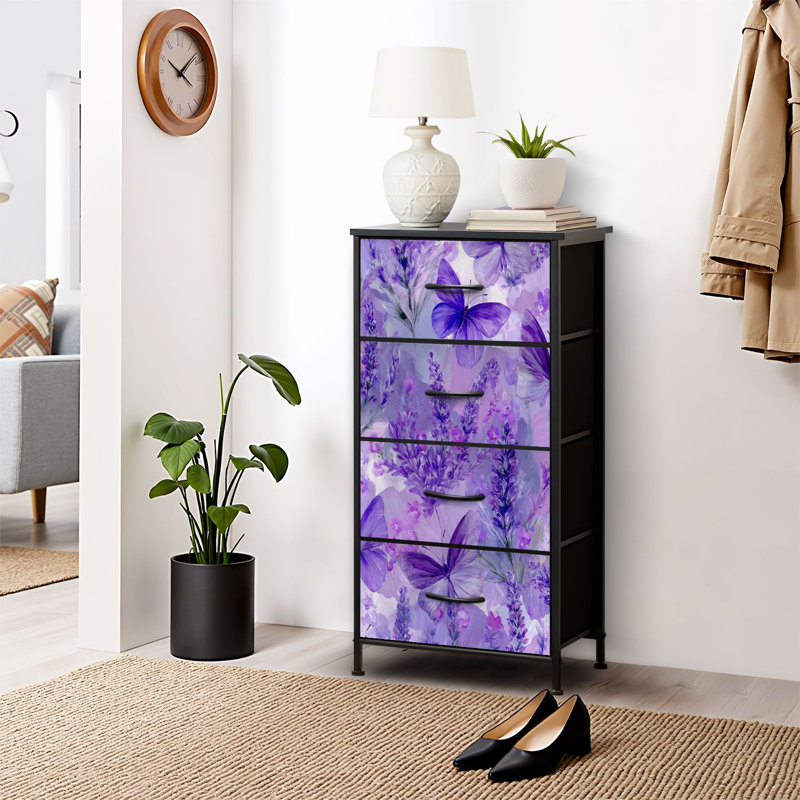 4 Drawer Dresser for Bedroom, Narrow Chest of Drawers, Wooden Top and Study Iron Frame 18"x37.5"-(WxH)