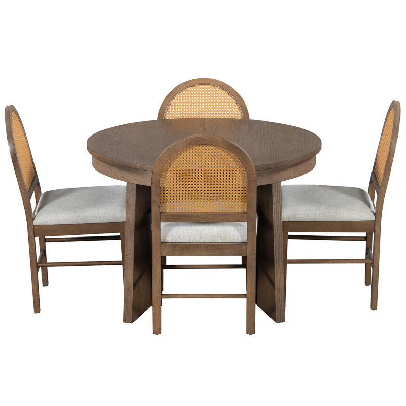 Ensemble de table de salle à manger 5 pièces, ensemble de table de salle à manger extensible avec 4 chaises rembourrées, table de cuisine et ensemble de chaises pour la salle à manger et la cuisine