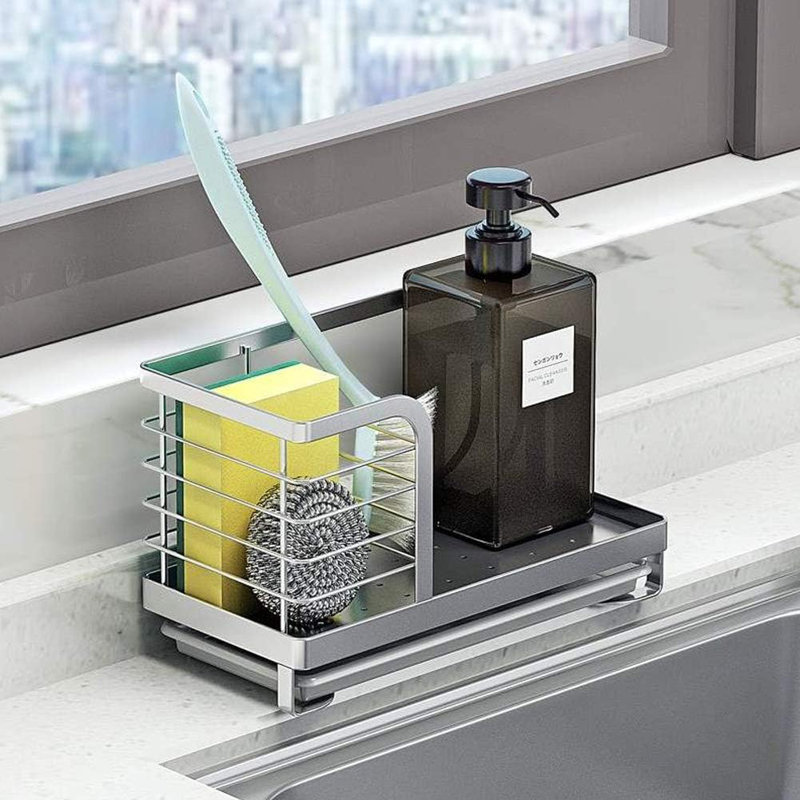 Kitchen Countertop Organizer - Stainless Steel Sponge, Soap & Brush Holder For Sink