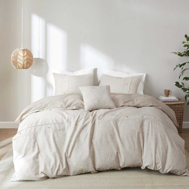 5 pièces en coton naturel - très grand / très grand, housse d'édredon surdimensionnée avec insert et 60% coton biologique lavable à la machine, style patte de boutonnage