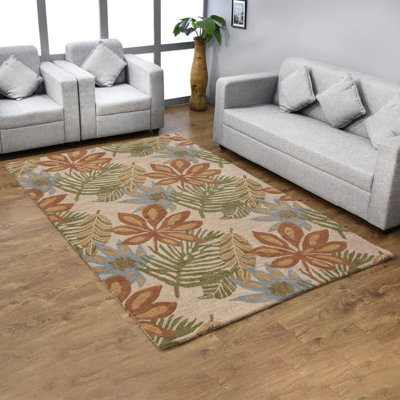 Stantonsburg Hand Tufted Wool Eco-Friendly Area Rugs - 6' x 9', Rectangle, Cream Color, Floral Modern Design, High Pile Thick Handmade Anti Skid Area Rugs for Living Room, Bed Room