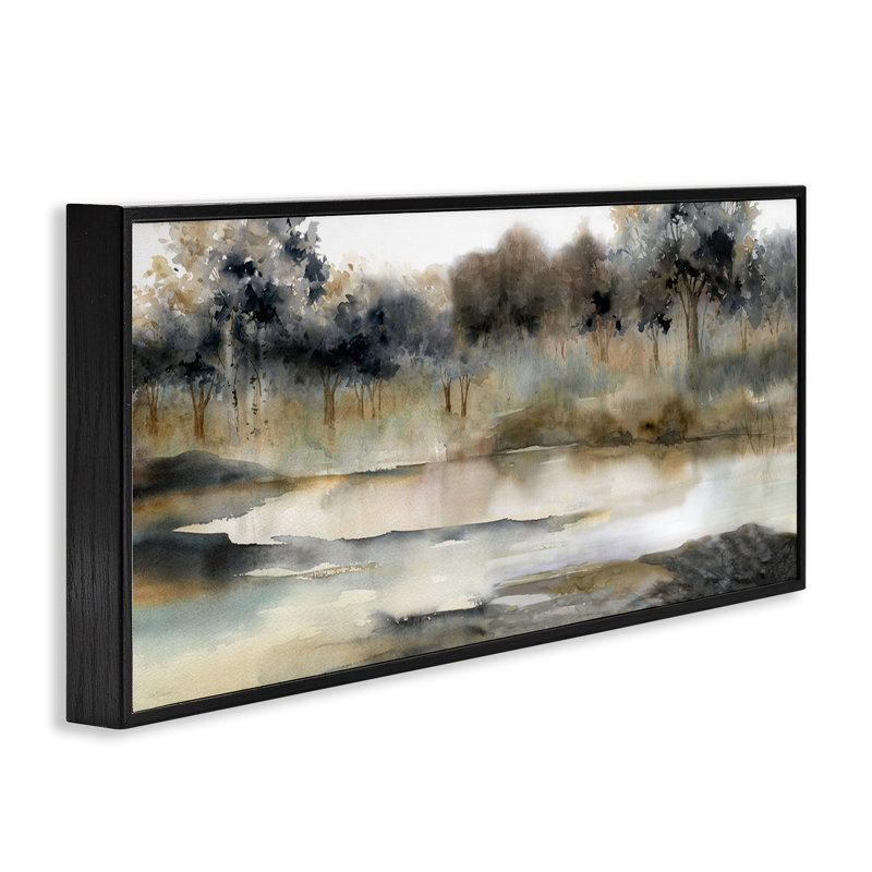 Trees by Lakeside Landscape, estampe numérique par Carol Robinson, Giclée encadrée noir minuit, H 10 po x l 24 po x P 1,5 po