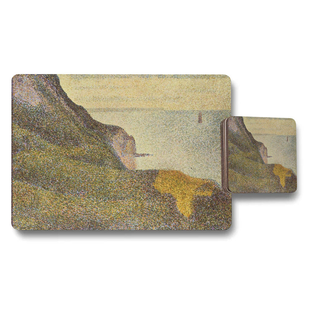 Pointillist Seaside Cliff Landscape Placemats And Coasters Set