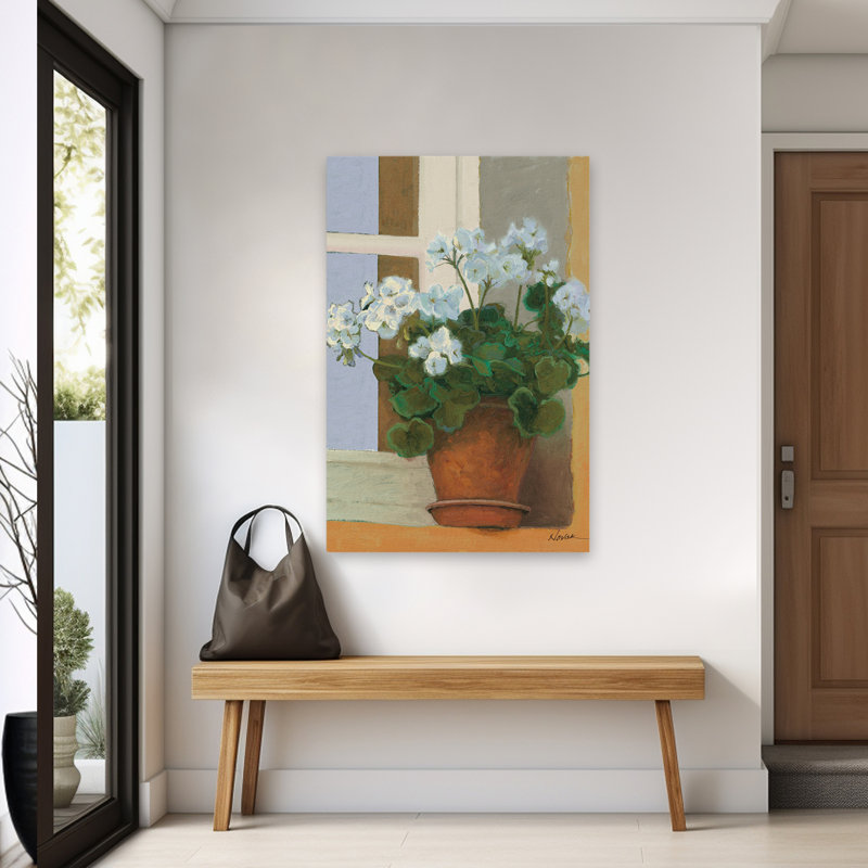 Creancey Geraniums II français clair; Jardin bleu floral blanc bâtiment français, H 60 po x l 40 po