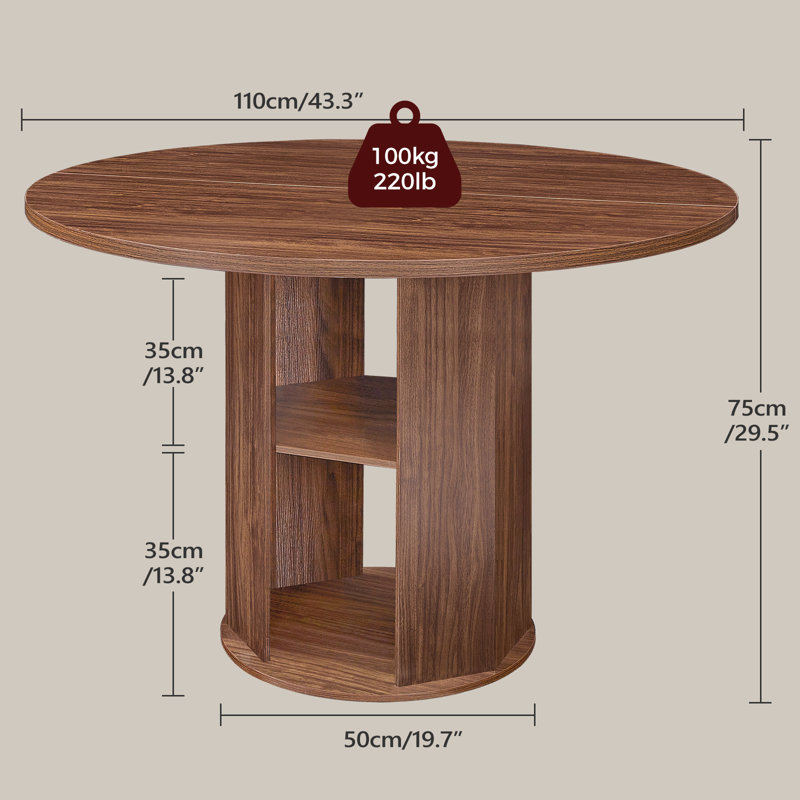 43.3" Round Dining Table for 2-3，Kitchen Dining Room Table with Storage，Pedestal Dining Table