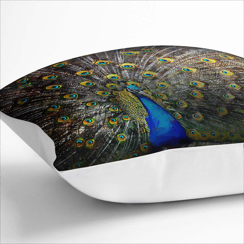 Peacock with Outstretched Feathers Cushion with Filling, White, 55cm H x 55cm W x 20cm D