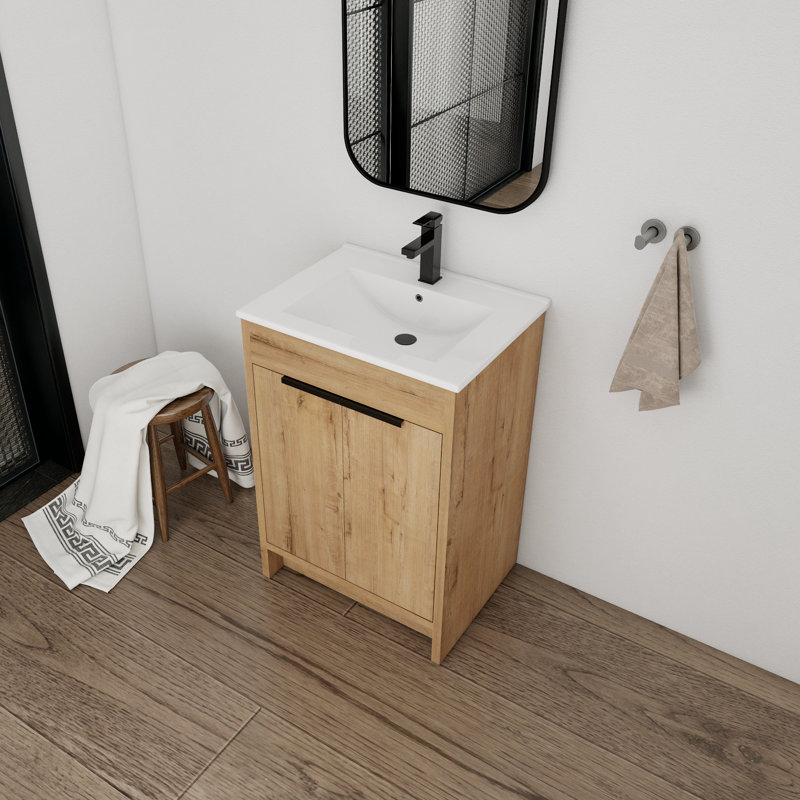 Meuble-lavabo simple 24 po avec comptoir en céramique, Blanc