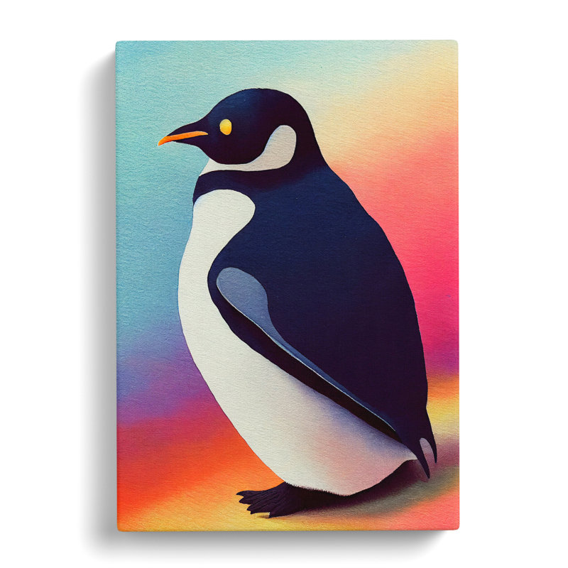 Penguin In Watercolour No.2 - Wall Art, Wrapped Canvas, 76cm H x 50cm W, No Matte