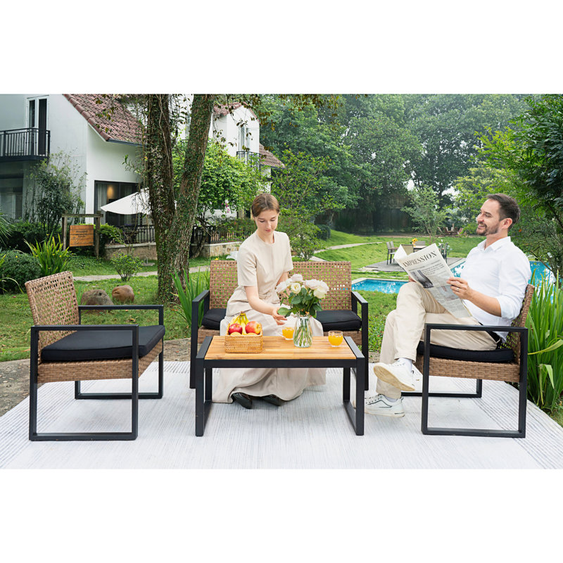 4-Piece Patio Furniture Set, Black, Light Brown
