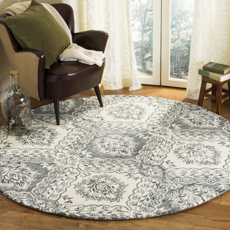 Ferrera Hand-Tufted Wool Gray/Black Area Rug, Round 6'
